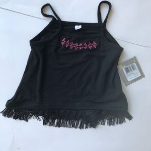 Amy Coe Girls  Black Fringe Top Pink Beaded  NWT
